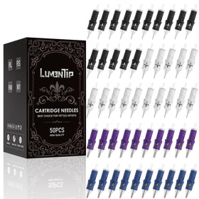 LumenTip 50PCS tattoo needle cartridge set with clear housing for precise visibility during sessions