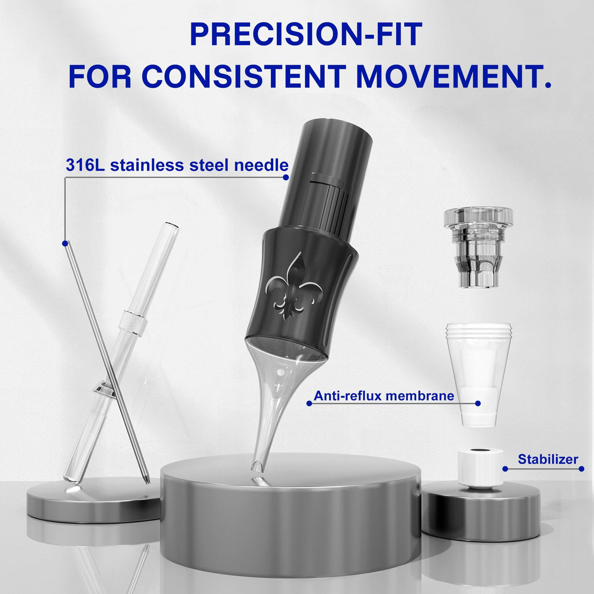 LumenTip iris vent with anti-backflow seal ensures consistent ink flow