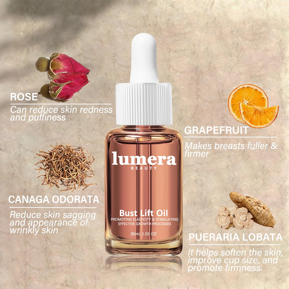 Applying Lumera Bust Lift Oil with circular massage to uplift and nourish.