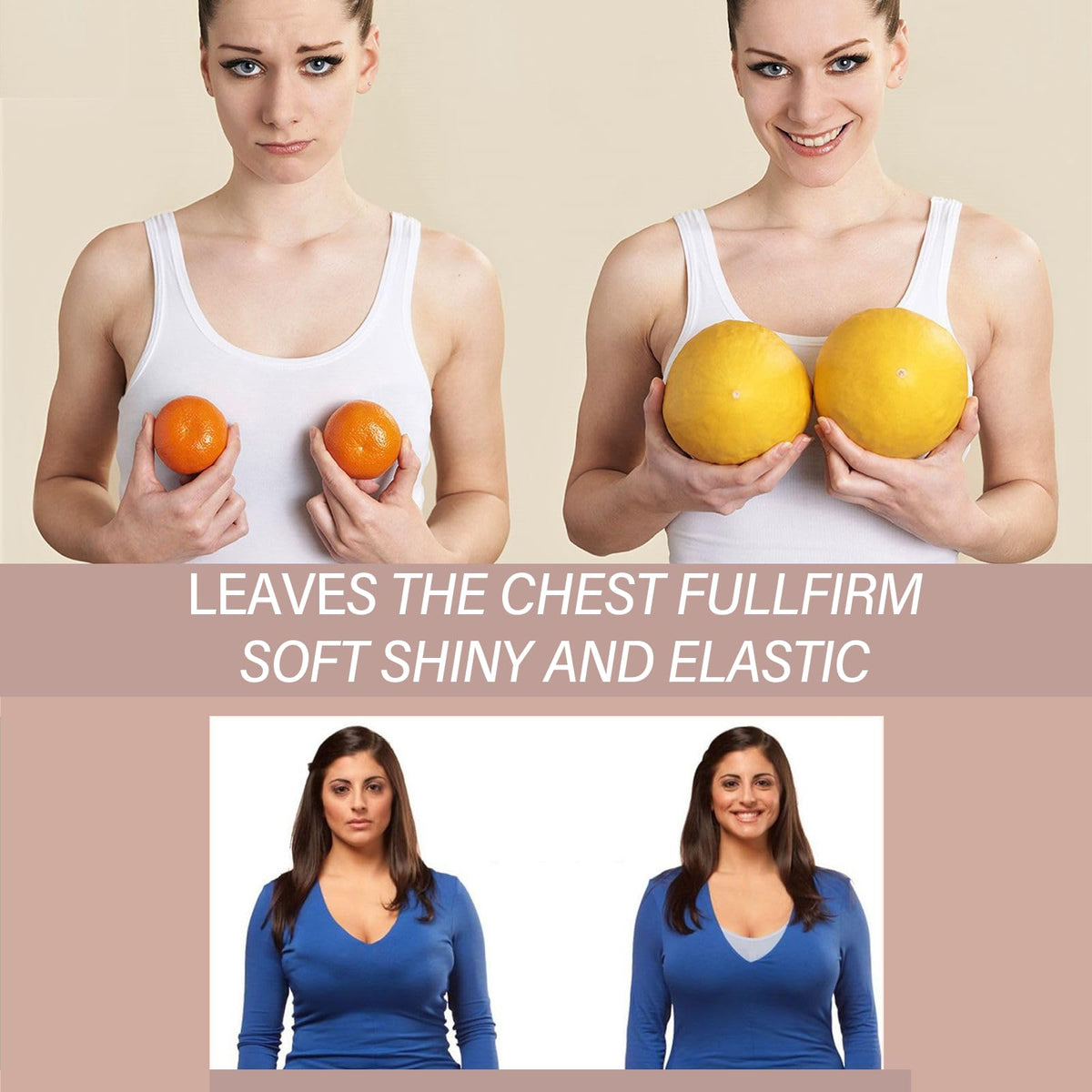 Closeup of Lumera Bust Lift Oil packaging and smooth absorption.