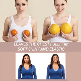 Closeup of Lumera Bust Lift Oil packaging and smooth absorption.