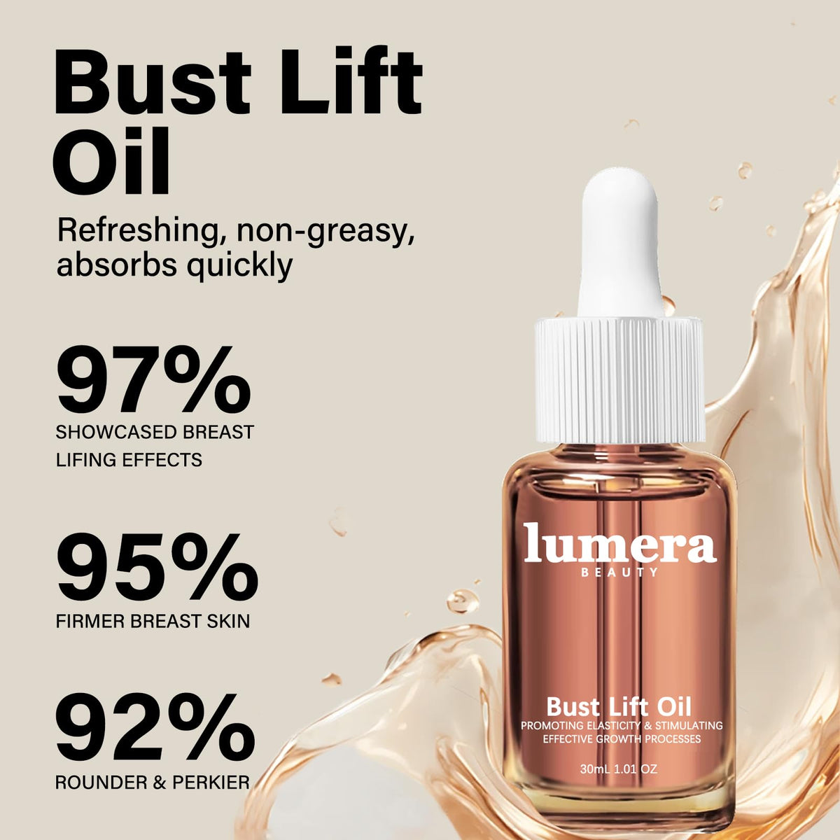 Silky, lightweight texture of Lumera Bust Lift Oil glides on smoothly.