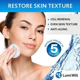LUMI WILL Glycolic Pads texture close-up suggesting even tone and refined pores.