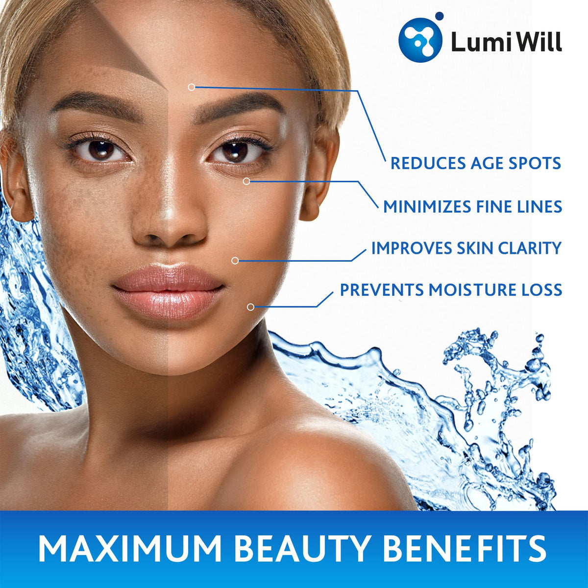 LUMI WILL Glycolic Pads bottle featuring vitamins C and E for skin nourishment.