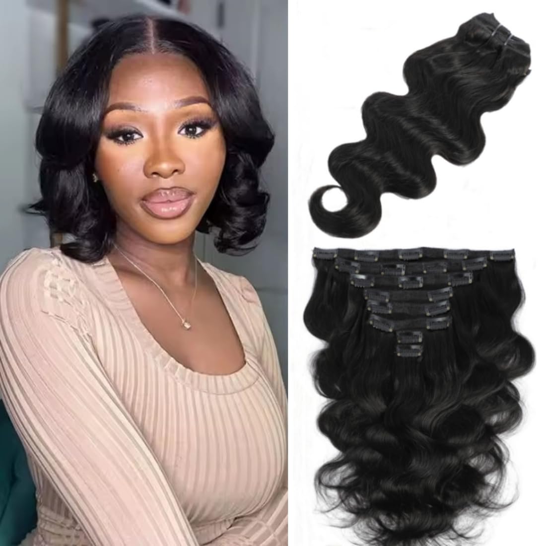 LUMIERE clip-in extensions in 8 pieces with 20 clips for a full-volume look.