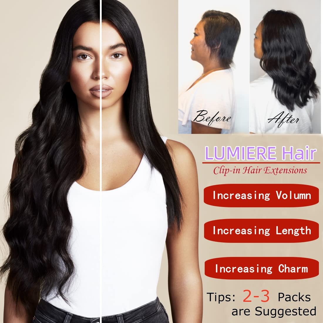 LUMIERE double-weft construction provides secure, durable clip-ins.