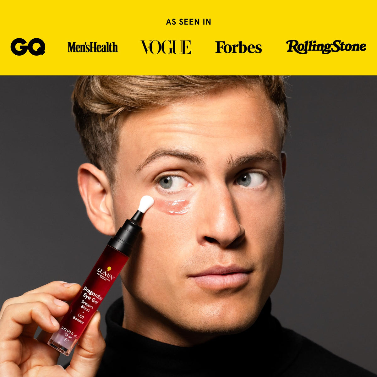 Lumin DragonRay under-eye application finishing with smooth, energized look.