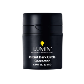 Lumin Instant Dark Circle Corrector for Men bottle shows portable eye brightening solution.