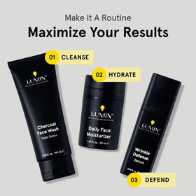 Lumin Wrinkle Defense Serum highlighting Vitamin C and Ferulic Acid