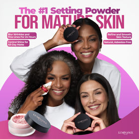 Luminance Milano mineral setting powder swatch demonstrates pore blurring and shine reduction