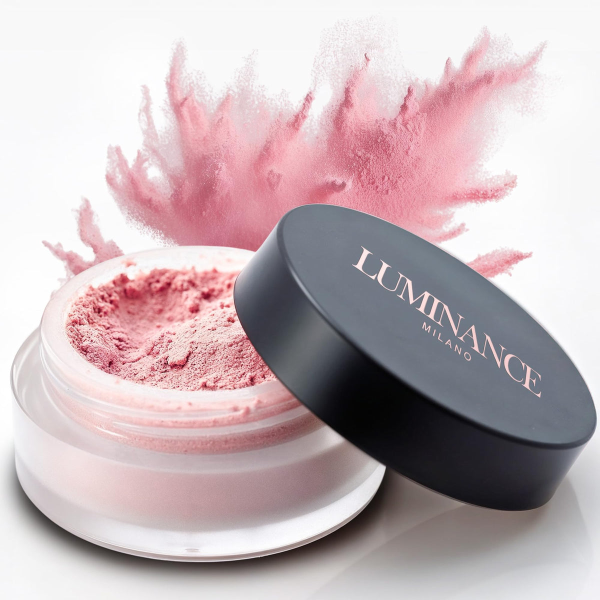 Luminance Milano Ultra Pink Powder Jar shows a soft matte finish and oil control