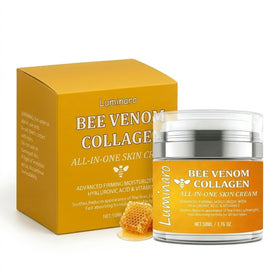 Luminaro bee venom cream bottle showing quick-absorb formula for a light, dewy finish.