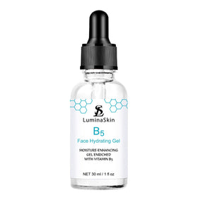 LuminaSkin Hydrating B5 Gel bottle closeup highlighting moisture-boosting formula