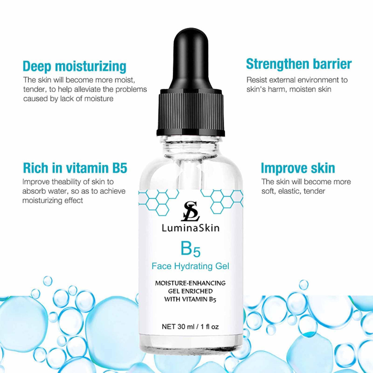 LuminaSkin Hydrating B5 Gel dispense action for easy, quick application