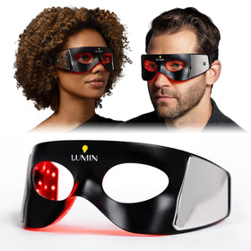 Luminator LED Eye Mask worn in a comfortable wearable design for a quick rejuvenating session