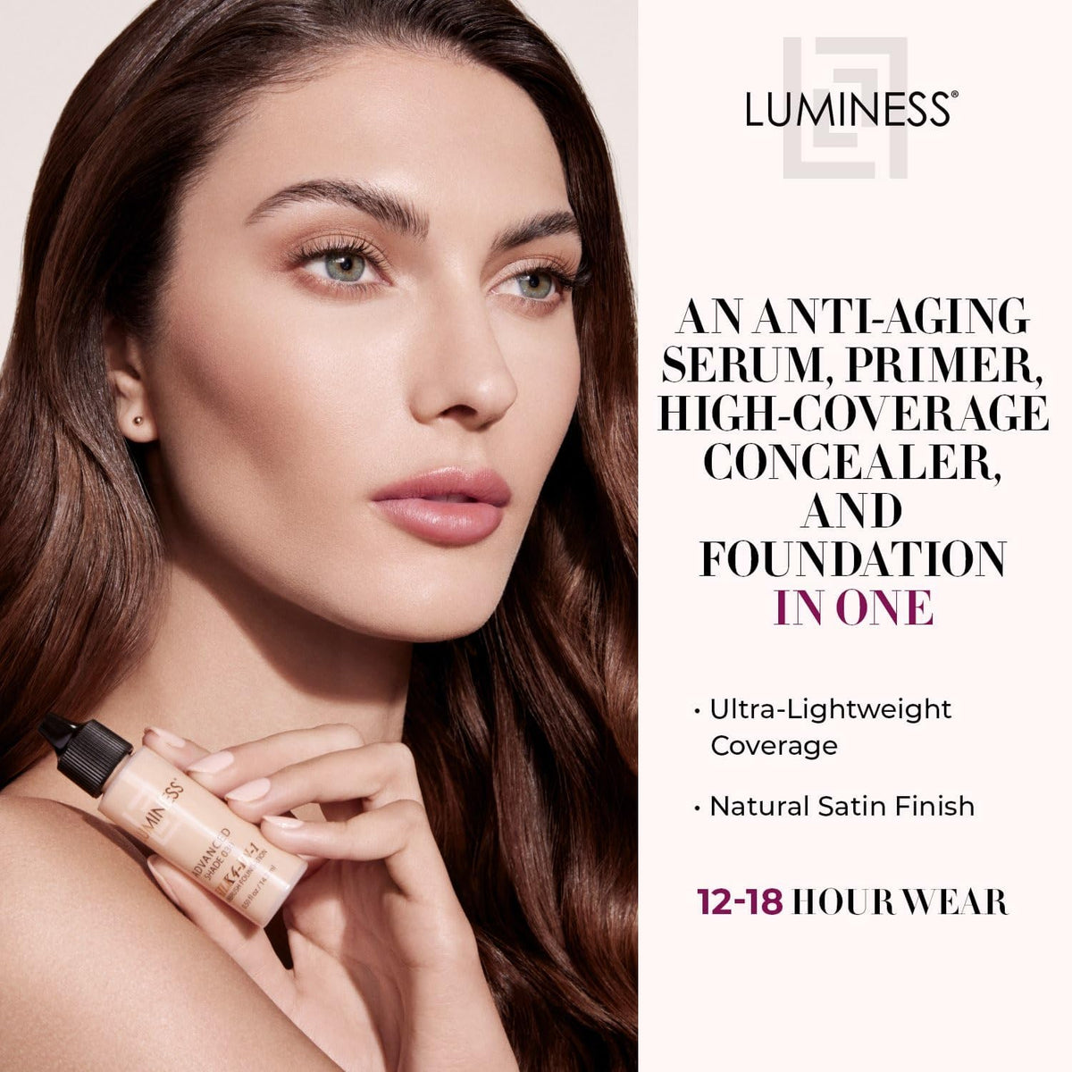 Luminess Air Silk 4-In-1 wand applying formula for hydrated, smooth skin.