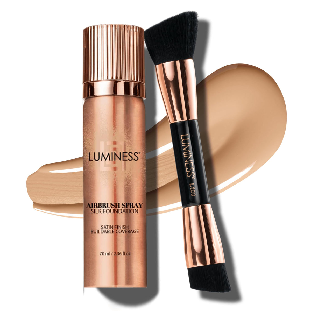 LUMINESS Face Time double‑sided brush for blending foundation and powder