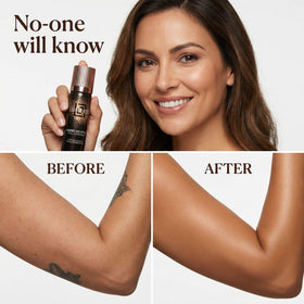 LUMINESS full-coverage body makeup blending into skin for a photo-ready look