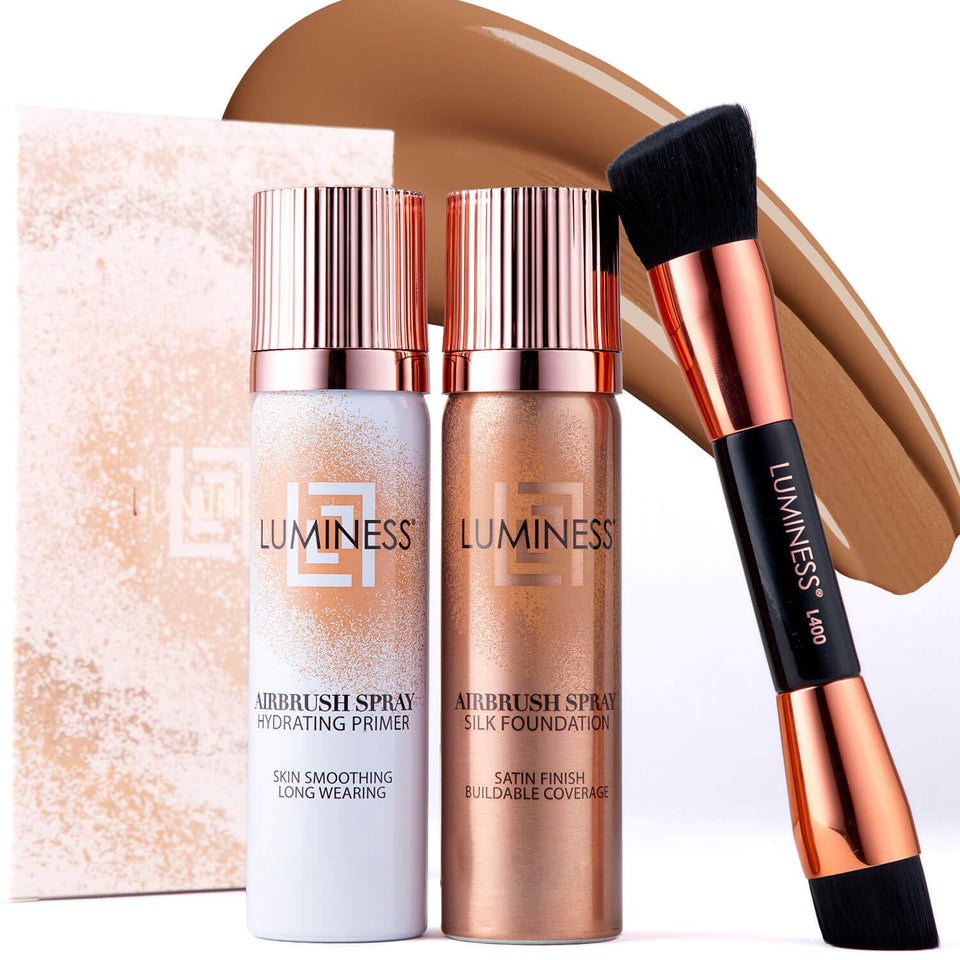 Luminess Starter Kit Tan primer bottle for hydration and a smooth base