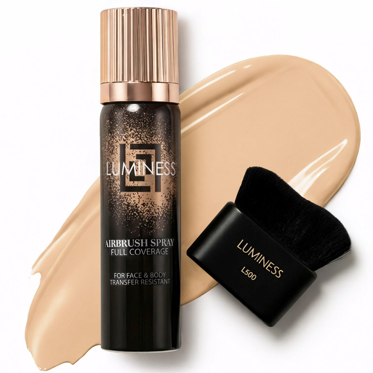 LUMINESS transfer-resistant body coverage perfector bottle for a seamless, long-lasting finish.