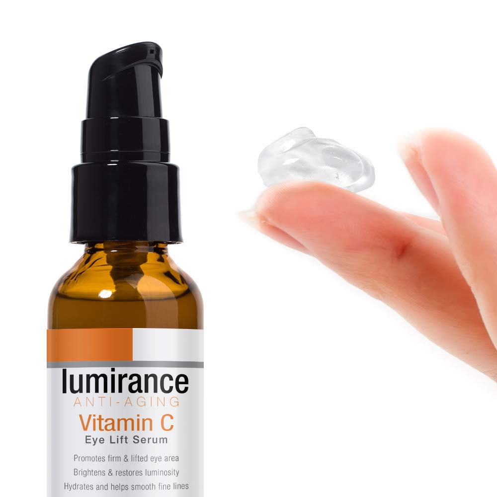 Lumirance Eye Lift Serum before-after image demonstrating reduced wrinkles and brighter eyes.