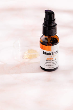 Lumirance Eye Lift Serum texture closeup showing a lightweight, hydrating formula for the eye area.
