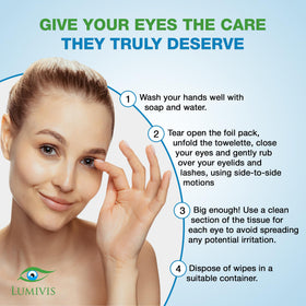 Lumivis Tea Tree Eyelid Wipes remove eye makeup without rubbing.