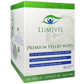 Lumivis Tea Tree Eyelid Wipes ideal for on-the-go eyelid hygiene.