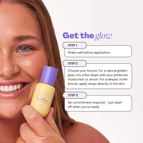 Luna Bronze Cosmic Bronzing Drops on skin delivering a dewy, hydrated finish
