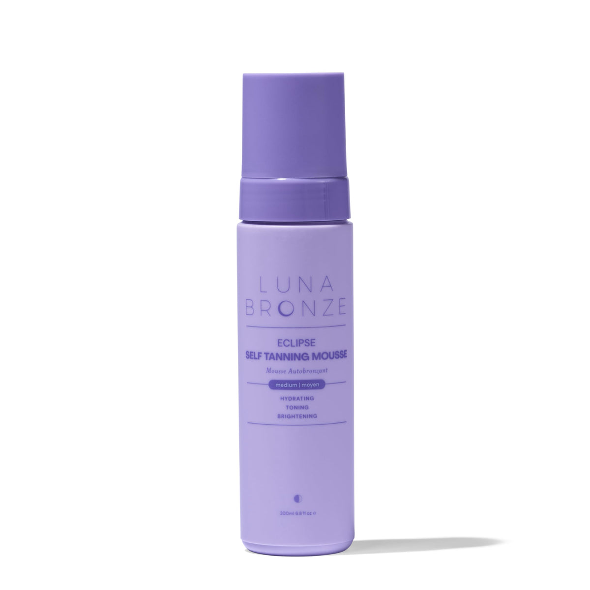 Luna Bronze Eclipse Self Tan Mousse bottle hero shot showing streak-free natural bronze glow