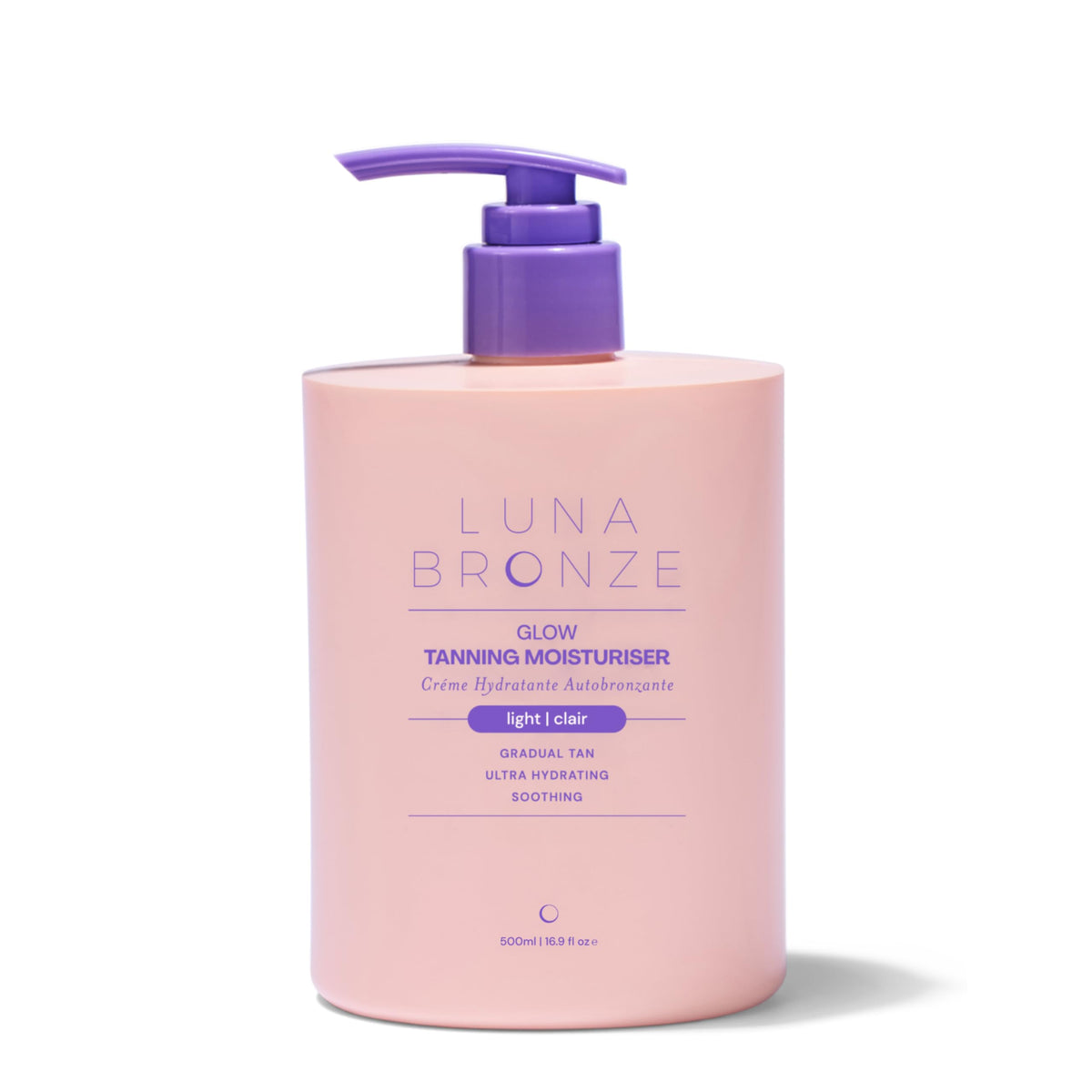 Luna Bronze Glow bottle front showing the ultra-hydrating gradual tan