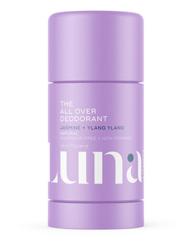 Luna Daily All Over Deodorant Stick bottle demonstrates all-day odor control for the body