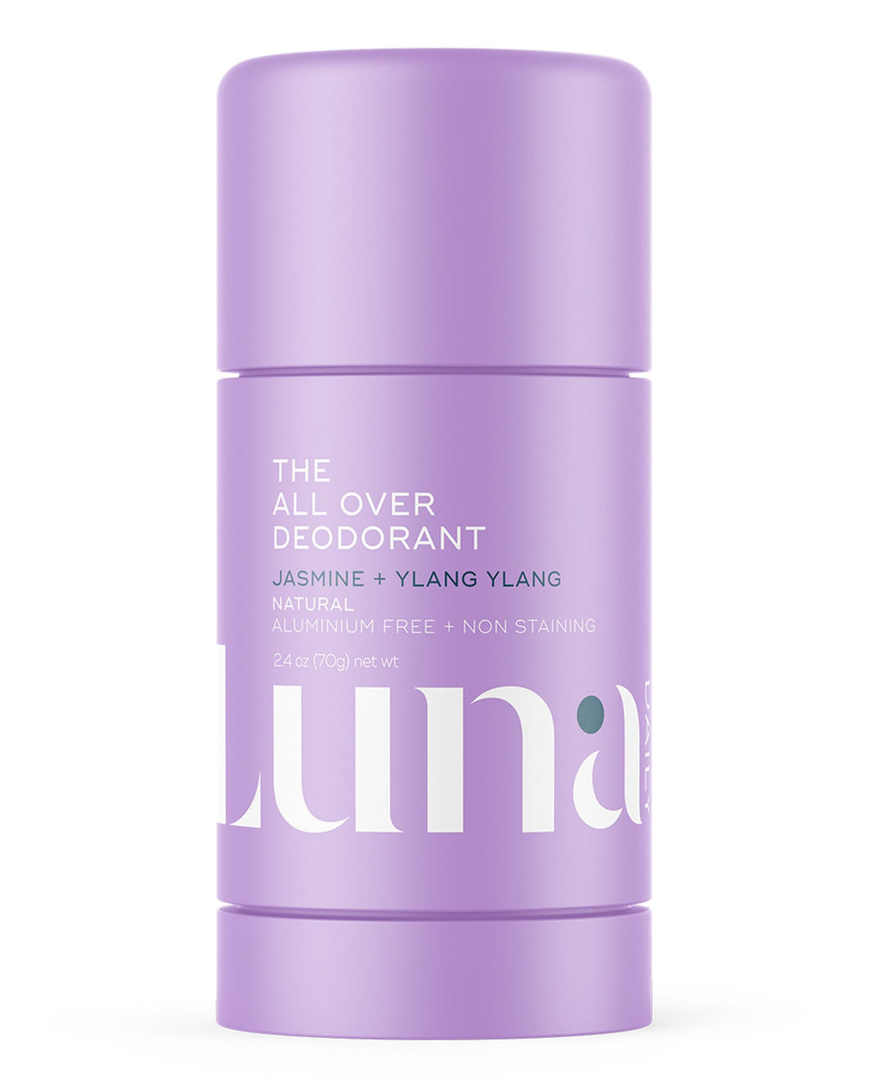Luna Daily All Over Deodorant Stick bottle demonstrates all-day odor control for the body