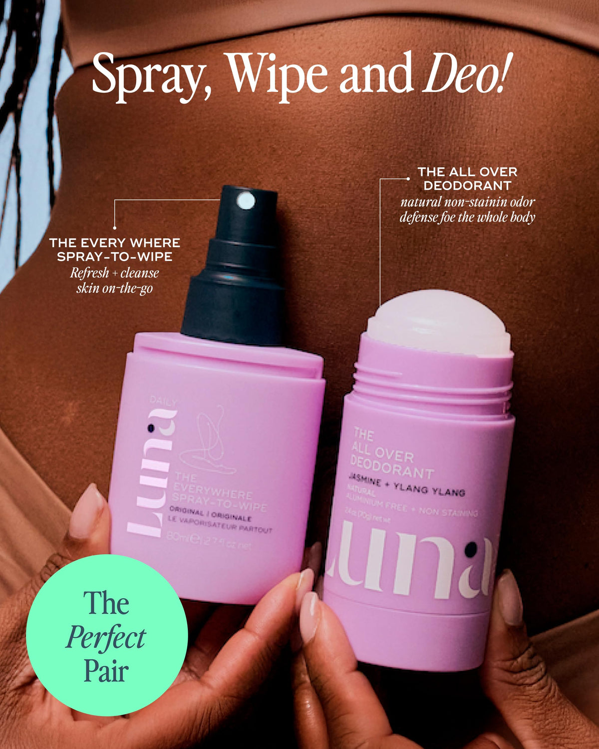 Luna Daily All Over Deodorant Stick prebiotics icon communicates microbiome support