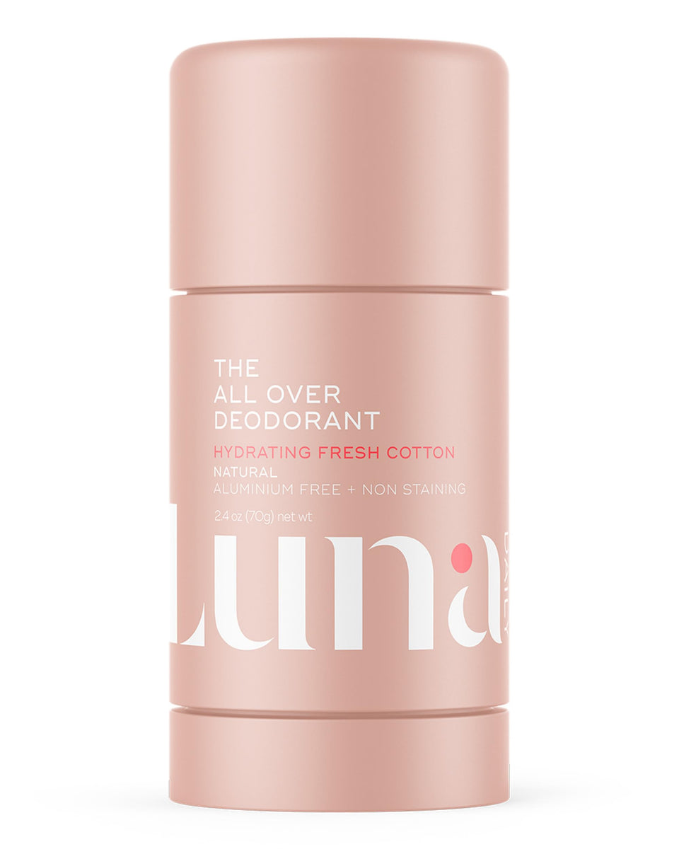 Luna Daily All Over Deodorant Stick with Soft Cotton scent delivering all-day freshness