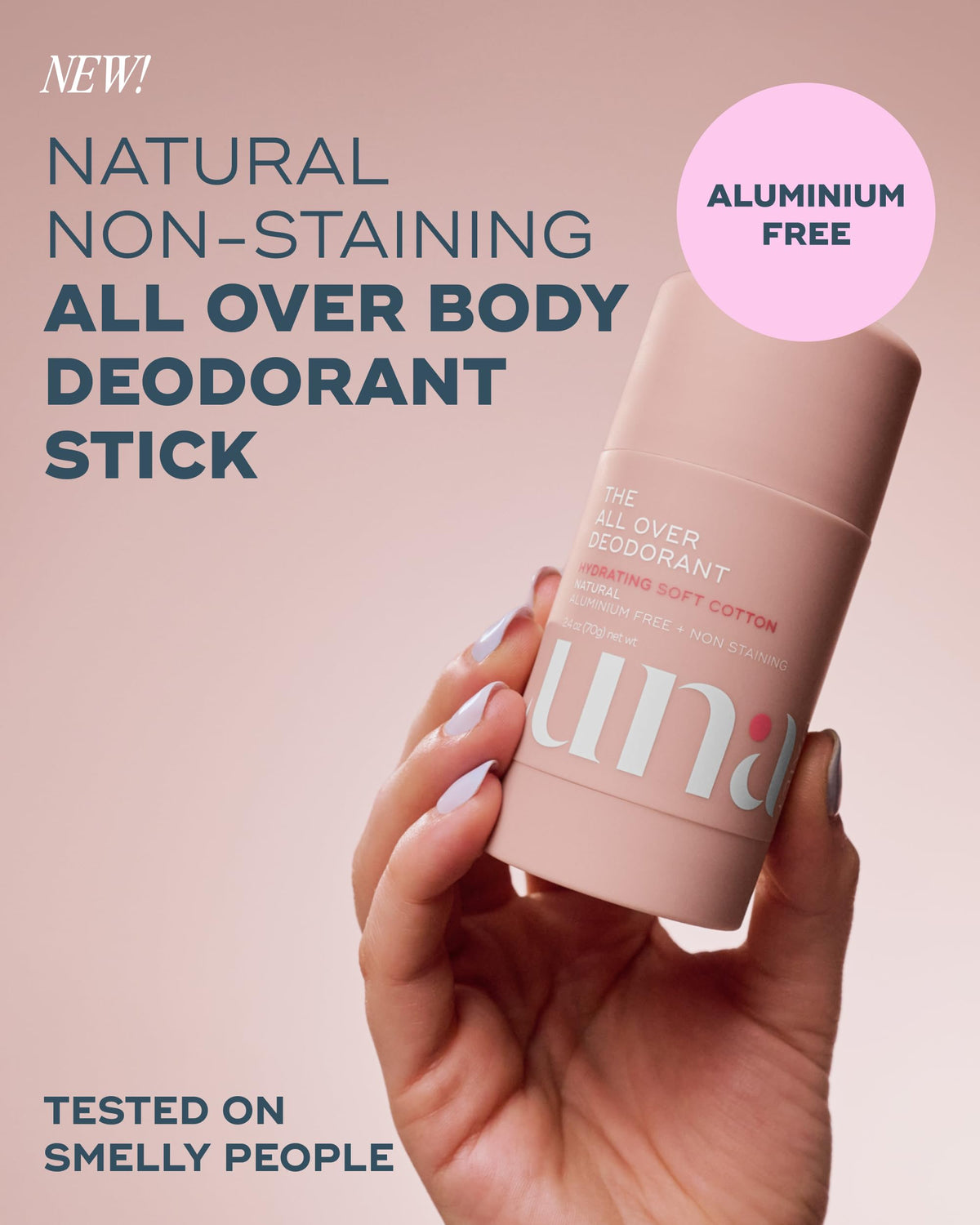 Luna Daily Aluminum-Free Deodorant Stick applies clearly without staining