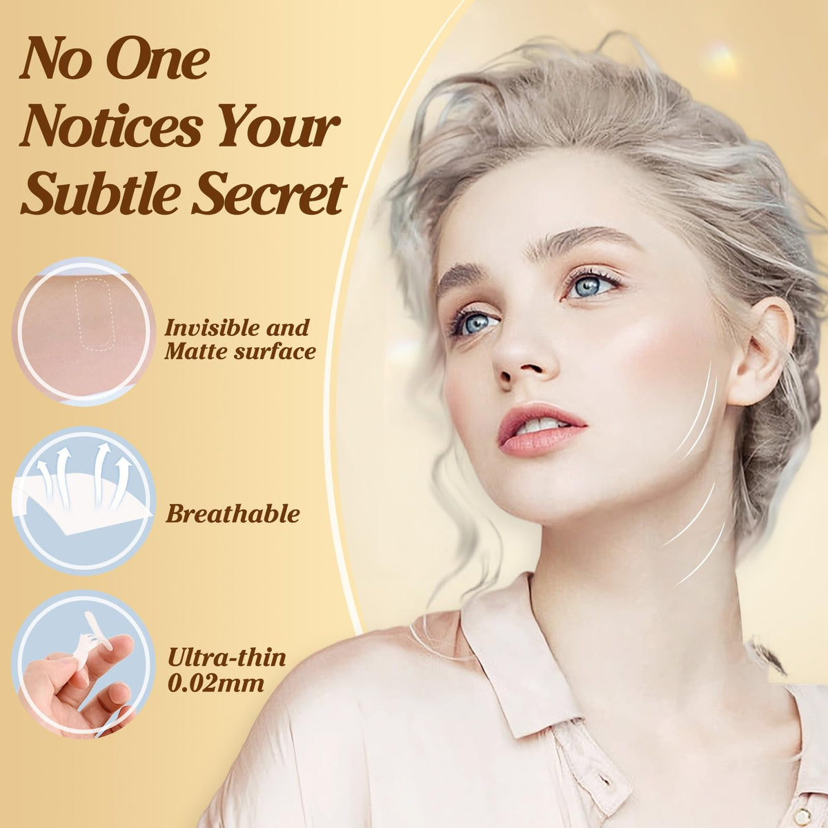 Lunafleur invisible tape Instant Lift illustrating quick smoothing of sagging skin
