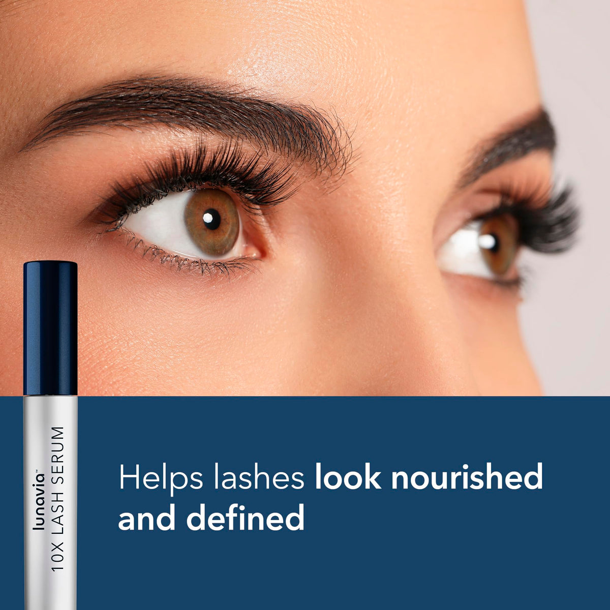 Lunavia applying along the upper lash line to show the simple nightly routine.