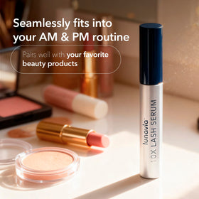 Lunavia packaging on vanity conveys premium lash care.