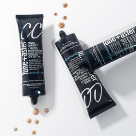 Lune+Aster CC Cream application on skin shows dewy finish and medium coverage.