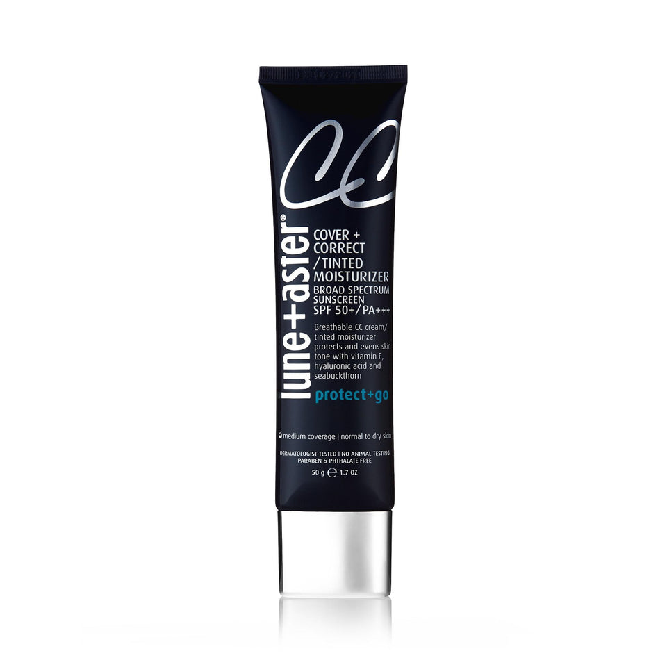 Lune+Aster CC Cream SPF50 bottle with pump for quick, mess-free application.