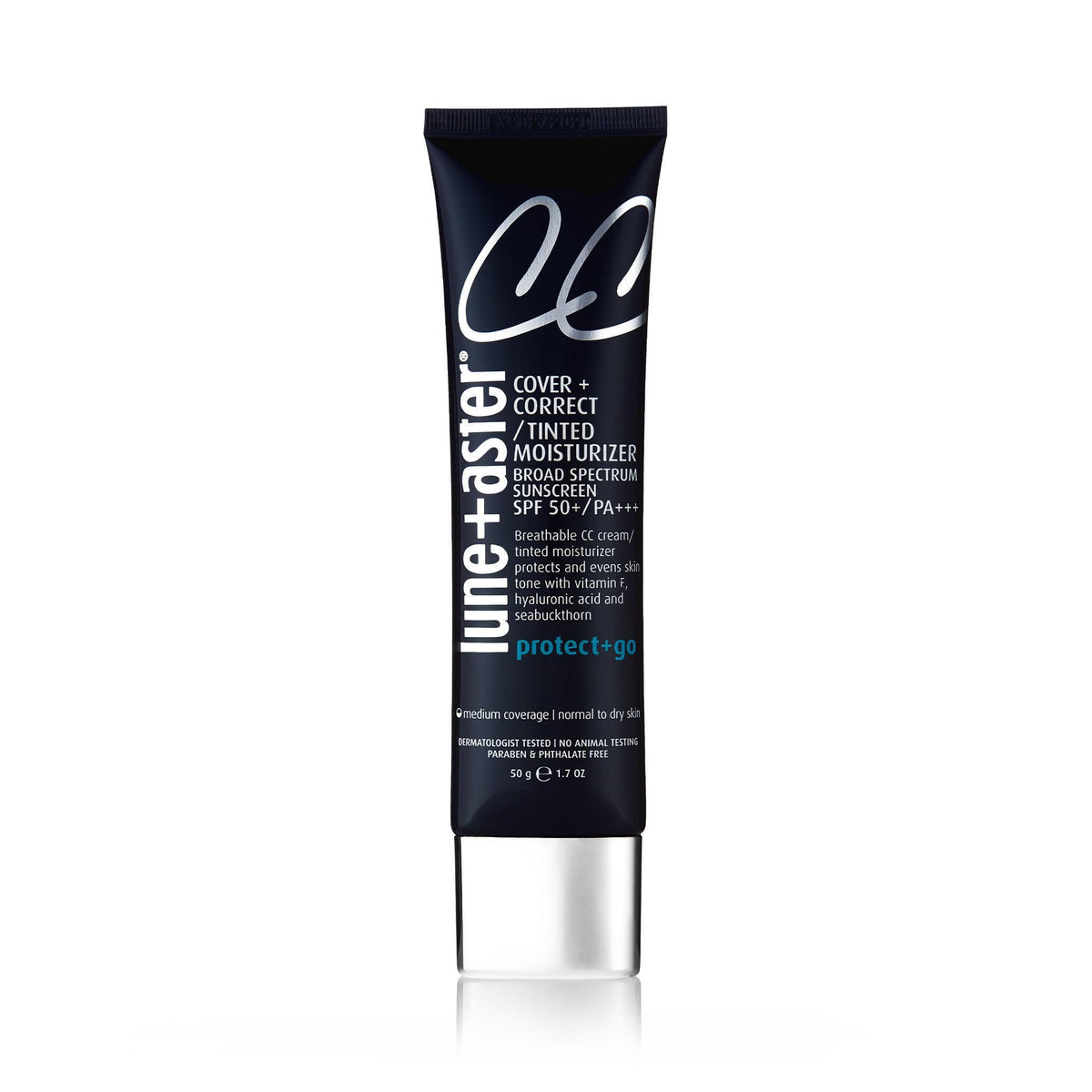 Luneaster CC Cream SPF 50 bottle offering lightweight, even coverage for radiant skin