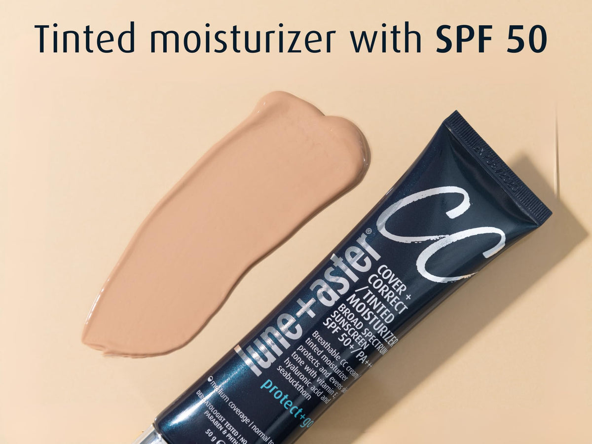 Lune+Aster CC Cream SPF 50 on skin provides breathable daily coverage.