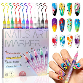 LuneHe life 12-color nail art pens closeup with 0.5mm tip for precise lines