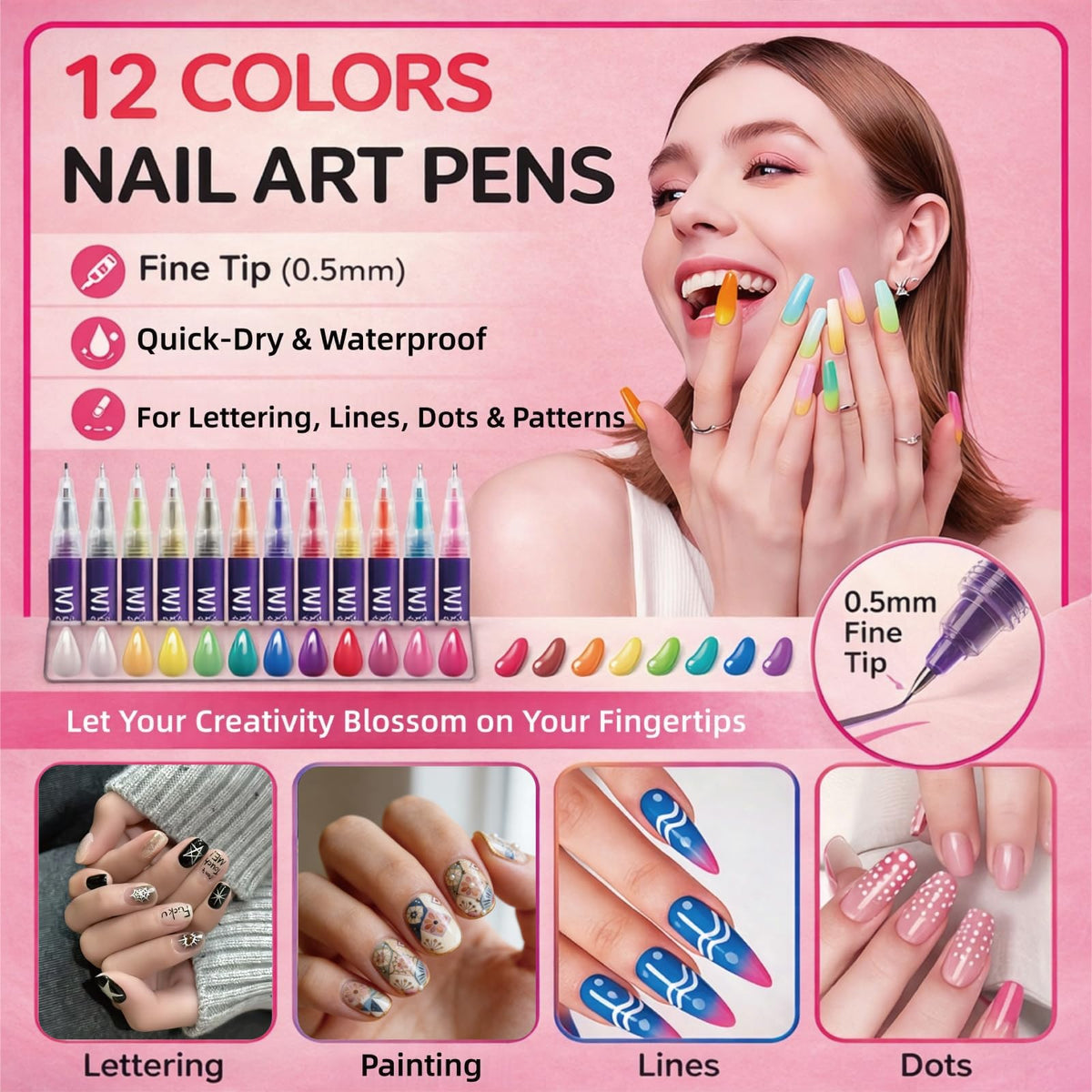 LuneHe life nail art pens in use on drawing area for detailed designs
