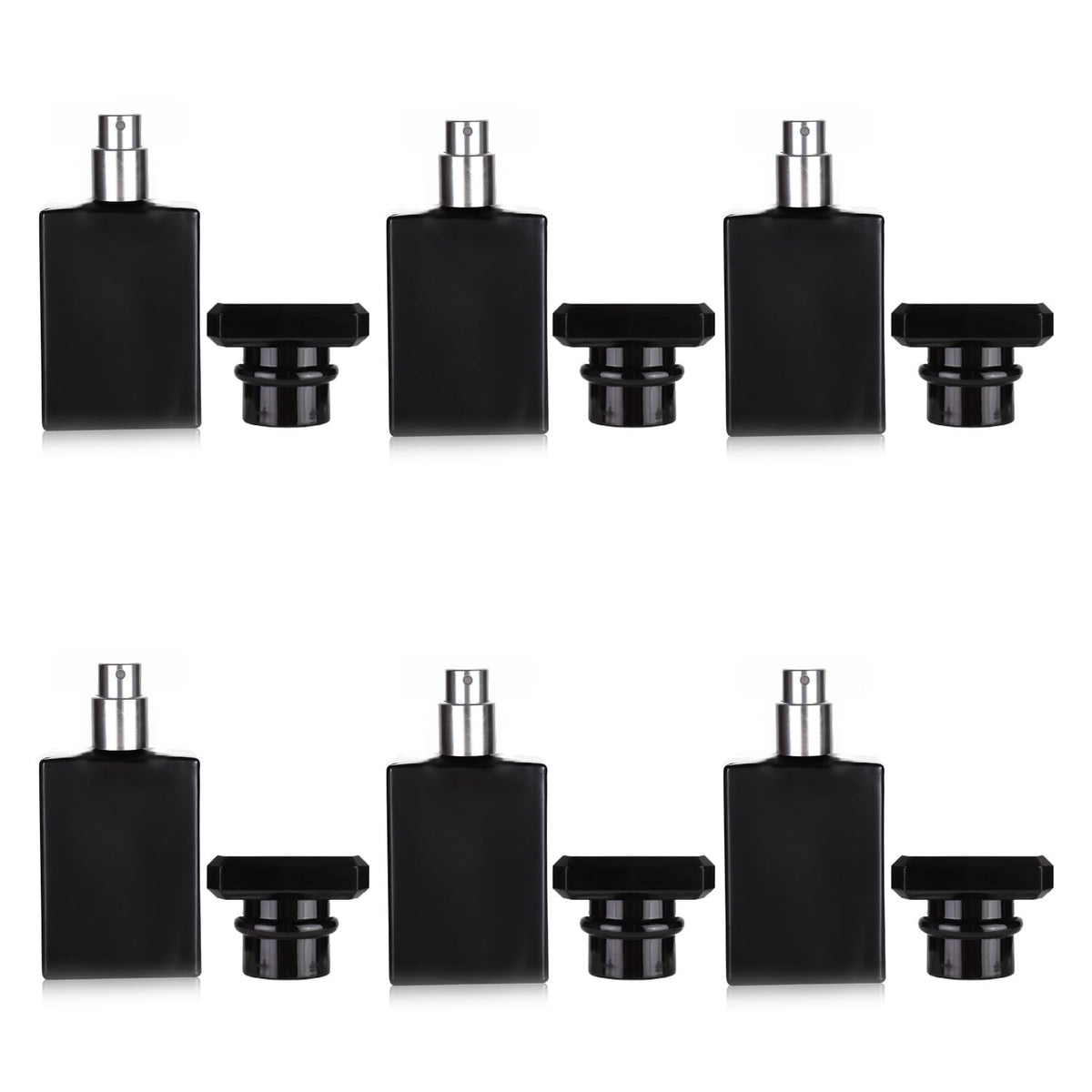Luojery 6-pack 30ml black refillable bottles, ideal for travel and easy reapplication.
