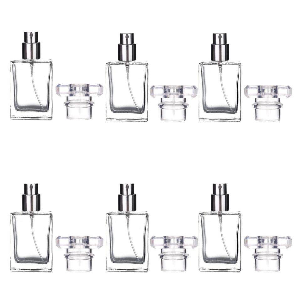 Luojery 6-pack transparent square bottles, travel-ready refillable containers.