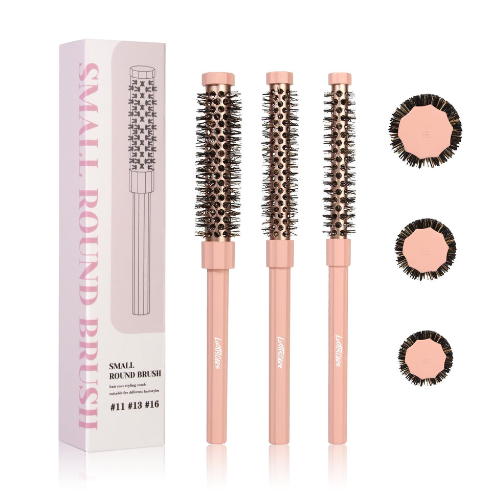 LuottsCare small round hair brush pink for precise styling and on-the-go touch-ups.