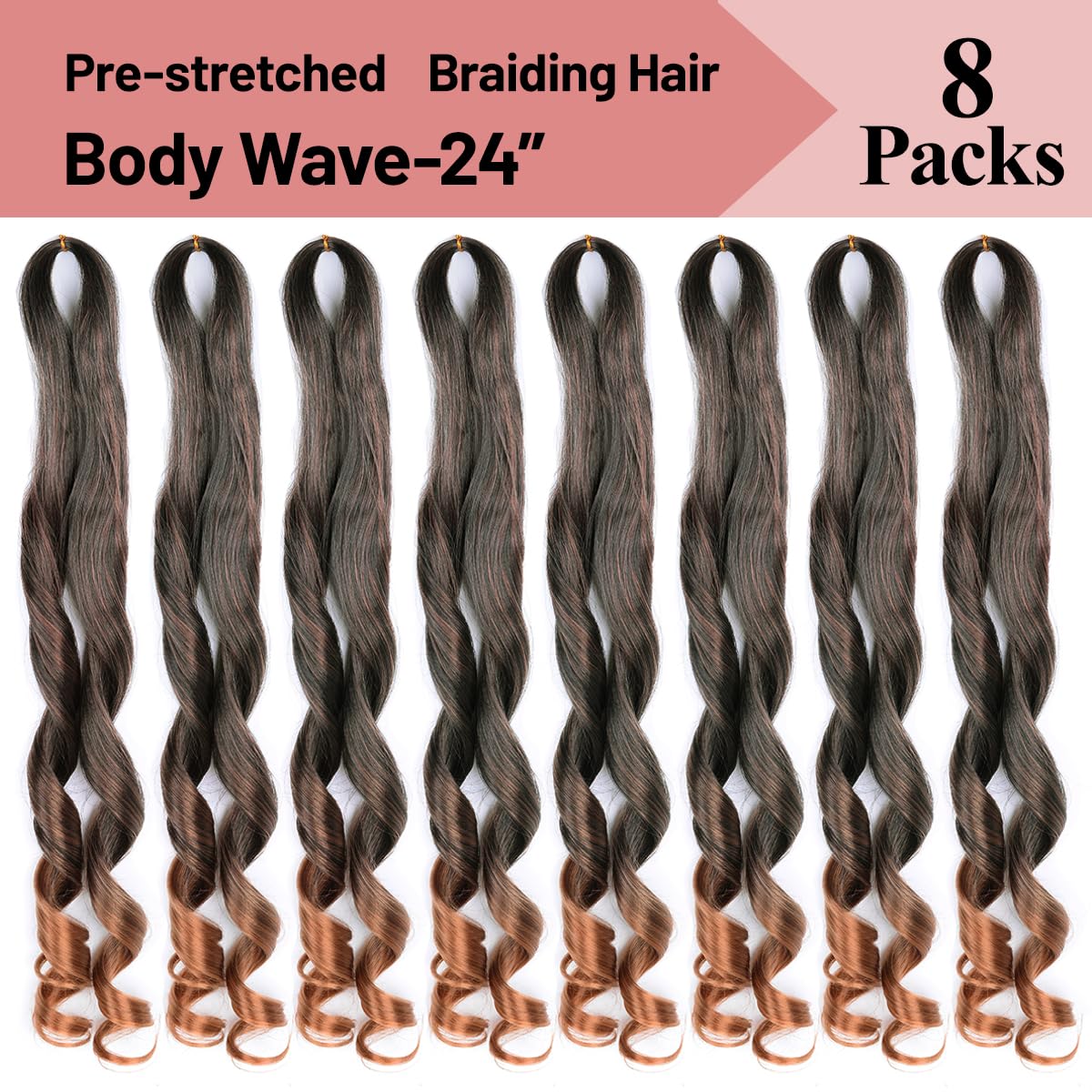 Luoyudu 24-inch braiding hair close-up, silky texture and uniform waves.