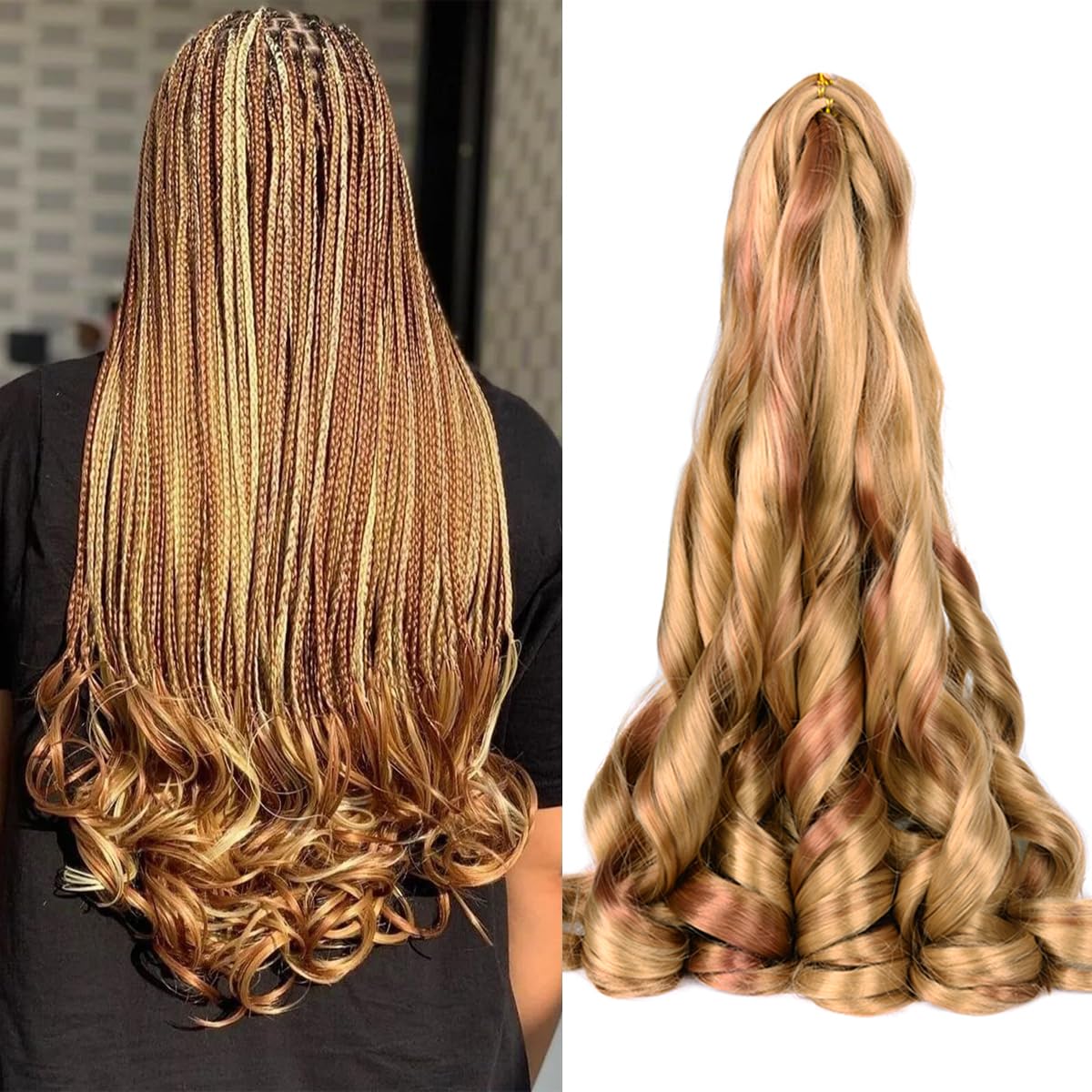 Luoyudu 24 inch French curly braiding hair in a P27/30 color blend for a natural look.